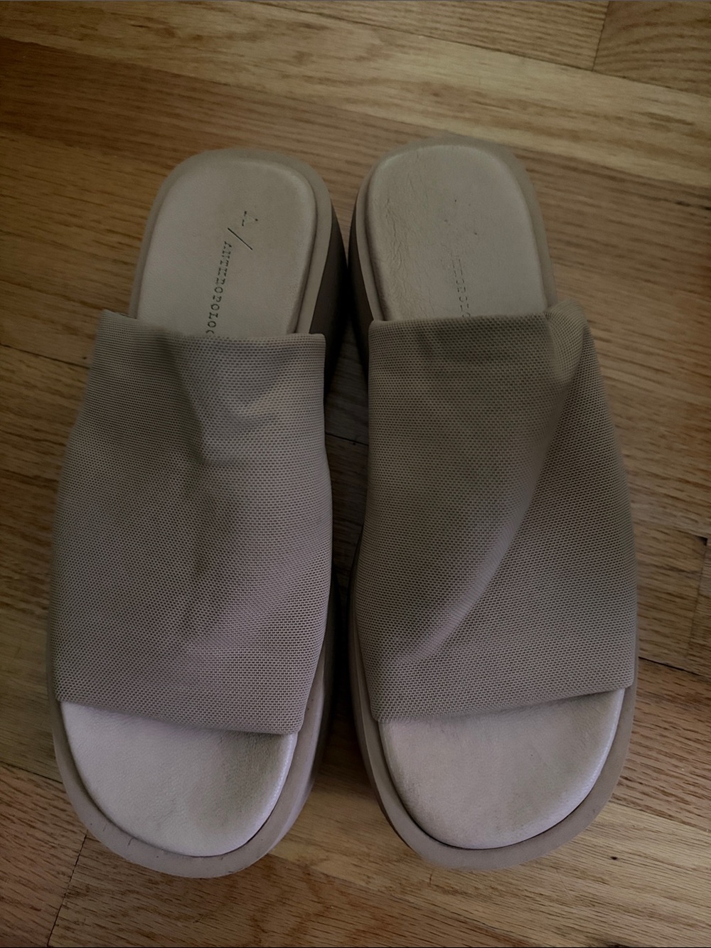 Anthropologie Neutral Beige Slip-On Platform Sandals